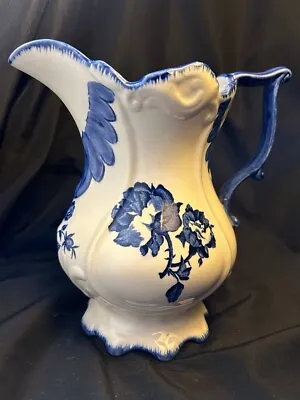 Buy Vintage Flow Blue And White Ironstone Staffordshire Serving Pitcher Jug 8” H • 45£