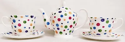 Buy Polka Dot Painted Effect Tea Set For Two Fine Bone China Teapot 2 Cups 2 Saucers • 47£