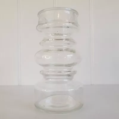 Buy Vintage Hooped Clear Glass 50mm Pillar Candle Holder / Small Vase - 14.5cm Tall • 12£