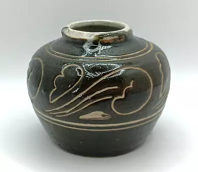 Buy Studio Pottery Vase Vintage Tenmoku Glaze Wax Resist Dated 1954 3  Leach Style • 14.99£