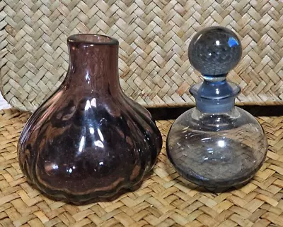 Buy Two Vintage Glass Bottles / Vases Blue And Purple • 15£