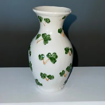 Buy EUC Irish Pottery Shamrock Ceramic Flower Vase White Green 3 Leaf Clover 7  • 19.29£