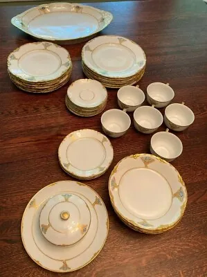 Buy Fine Hand-Painted White, Gold, And Blue China Set- Ca. 1900 • 331.92£
