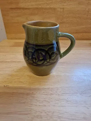 Buy Vintage Brixham Devon Pottery Green Vase With Cirle Design In Brown And Black. • 15£