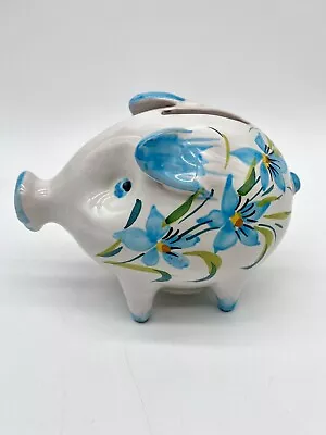 Buy Vintage Italian Piggy Bank Pottery White Pig Blue Lily Flower Italy Signed 1962 • 23.67£