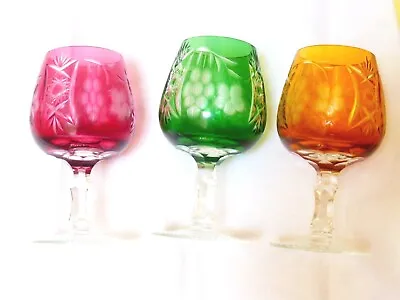 Buy Bohemian Crystal 3 Color Wine Glass Cut To Clear, 5  Tall, Set Of 3 • 85.38£