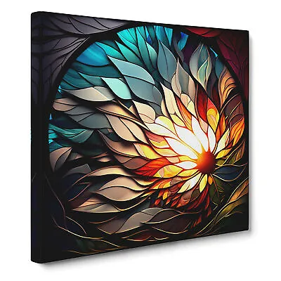 Buy Sun Stained Glass Effect Canvas Wall Art Print Framed Picture Decor Dining Room • 24.95£