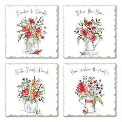 Buy Highland Home Americana Mood Bouquets Absorbent Stoneware Coasters Set Of 4 • 19.20£