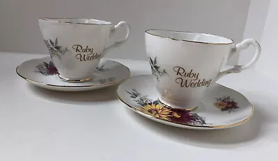 Buy Royal Sutherland Fine Bone China HM Ruby Wedding Tea Cup & Saucer Flower Design • 9.99£