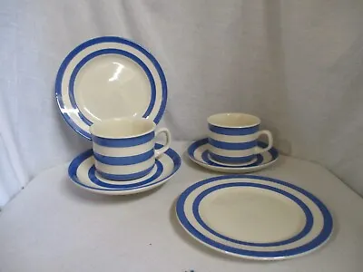 Buy Cornishware T G GREEN BLUE & WHITE Cloverleaf TRIOS X 2 Cups Saucers Plates • 34£