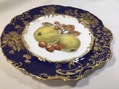 Buy Antique C1930 Hammersley 'Fruits & Nuts' Cobalt & Gold Scalloped 8.75 Inch PLATE • 187.01£