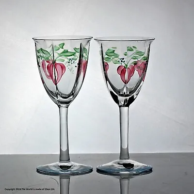 Buy Eva Englund For Orrefors, Pair Maja Pattern Hand-painted Sherry Glasses • 50£