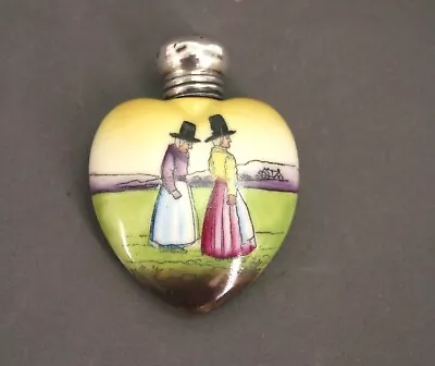 Buy Antique Ceramic Perfume Bottle Miniature Sterling Silver Top Welsh Scene • 10£