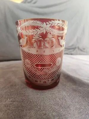 Buy Antique Victorian Etched Bohemian Glass Red Loving Cup Beaker • 30£