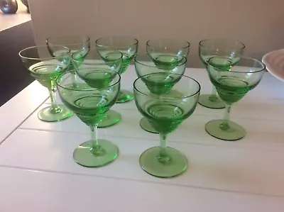 Buy 10 X Stuart Crystal 1920s / 30s Green Art Deco Sherry Glasses H - 9.5 Cm VGC • 33.99£