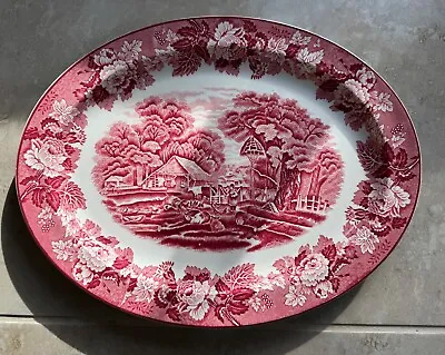 Buy Wood & Sons Pink Transferware Wood's Ware Large Platter. Farm Scenery, England. • 43.23£