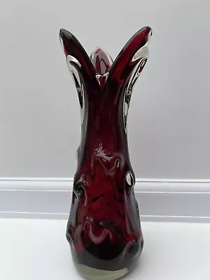 Buy Vintage 1960s Josef Hospodka Chribska 26cm Dark Ruby Red Knobbly Czech Glass • 38£