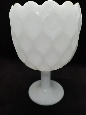 Buy Fabulous Vintage Mid Century L E Smith White Milk Glass Harlequin Goblet Vase • 20£