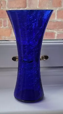 Buy Cobalt Blue Crackle Glass Vase - 20 Cm • 15£