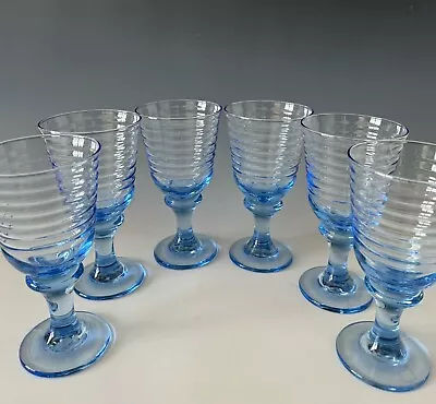 Buy Set Of 6 Libbey Sirrus Blue Glass 7  Water Glasses Drinking Goblets VIDEO! • 29.70£