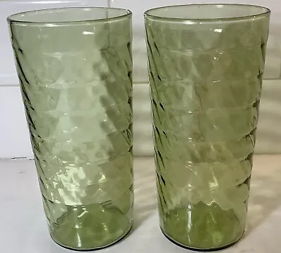 Buy 2-ANCHOR HOCKING 14 Oz Green Glass Tumblers/Glasses In The Jubilee Design • 15.17£
