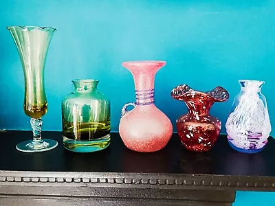 Buy 5 X Mid Century & Later Vases, Murano,  Caithness? Heavy Based Green One Etc. • 2.99£