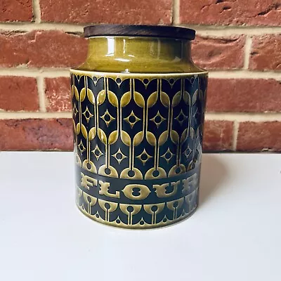 Buy Vintage Hornsea Green Heirloom Flour Canister Jar. Wooden Lid.  1970s • 28£