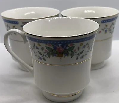 Buy China Pearl Nancy Cups #39042 Set Of 3 Blue White Pink Floral Pattern Gold Trim • 12.21£