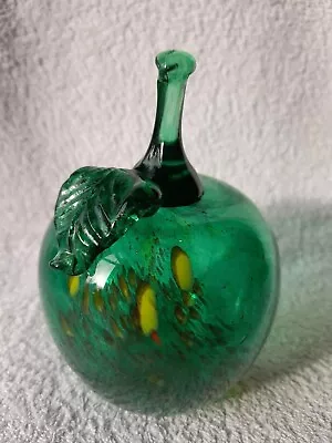 Buy Murano Glass Green With Yellow Speckles Apple Desktop Ornament/Paperweight   • 24.99£