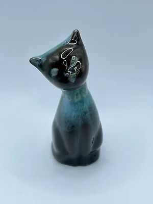 Buy Vintage Blue Mountain Pottery Miniature Cat Figurine  3.5” Green Blue Drip Glaze • 17.01£
