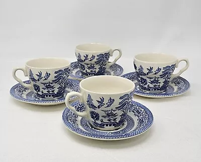 Buy 4 English Ironstone Tableware Blue Willow Flat Cups And Suacers • 27.76£