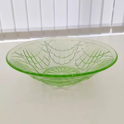 Buy Large Vintage Art Deco Uranium Vaseline Glass Fruit Bowl Vase Dish • 25£