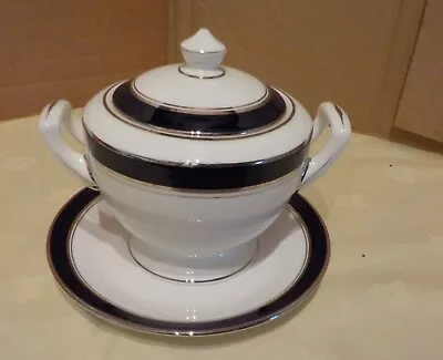 Buy Royal Worcester Covered Sugar Bowl With Saucer- Howard - Blue & Silver • 25£