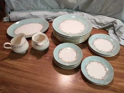 Buy Vintage Lifetime China Gold Crown Dinnerware Set Blue Gold Accent Semi Vitreous  • 255.51£