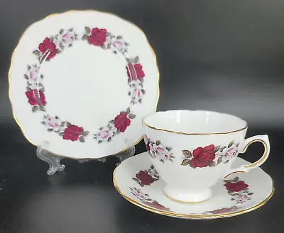 Buy Vintage Royal Vale Tea Cup, Saucer And Desert Plate Set Red Rose #7975 • 19.74£