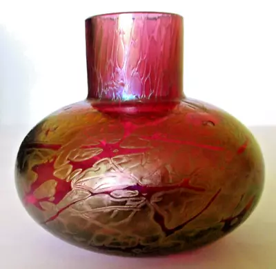Buy Royal Brierley Studio Iridescent Ruby Red Glass Vase 80mm Tall & Wide. Pristine • 14.99£