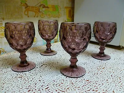Buy Set (4) Vtg Thumbprint Provincial Amethyst Purple Imperial Glass Water Goblets • 47.20£
