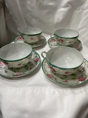 Buy Vtg Set Of Four China Cups And Six Saucers With Pink Roses Made In Japan • 28.50£