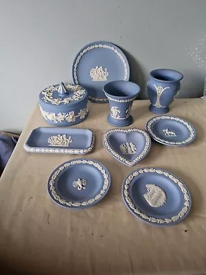 Buy Wedgwood  Jasper Ware  Lot  Lidded Trinket Pot   Tray Dish Plate Vase 9 Pieces  • 19.50£