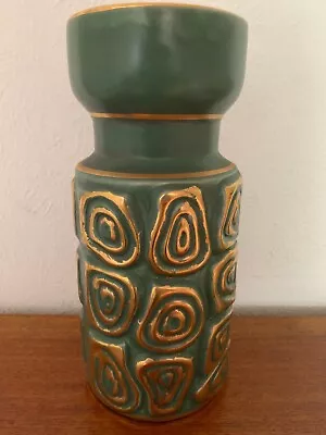 Buy Vintage Arthur Wood Green And Gold Textured Vase 23 Cm H Mcm Vase • 39.99£