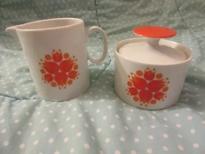 Buy Vintage Thomas Germany Porcelain Orange Pinwheel Flame Sugar And Creamer Set • 38.37£