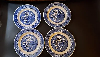 Buy Royal China Willow Ware Ironstone Dinner Plates Blue And White MCM 10  Lot Of 4 • 38.56£