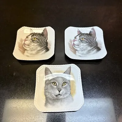 Buy Royal Adderley Floral Bone China Made In England Cat Trinket Dishes (3) 4” Sq • 19.88£