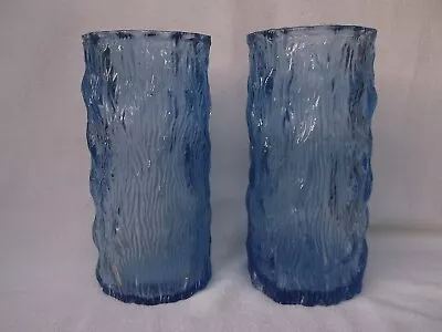Buy NA77 Pair Of 1970s Vintage Design Ingrid Glashütte Blue Glass Bark Vases 21cm • 28.99£