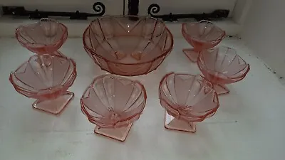 Buy Vintage Depression Glass Pink Glass Fruit Bowls Deco • 22£