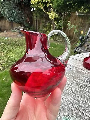 Buy WHITEFRIARS Glass Ruby Red Jug Baxter Pitcher Vase • 15£