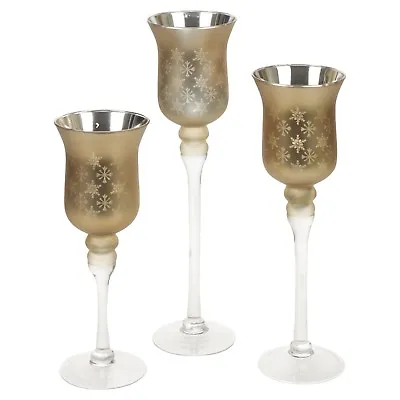 Buy 3 Tall Large Xmas Tea Light Pillar Candle Holder Glass Hurricane Wedding Table • 19.79£