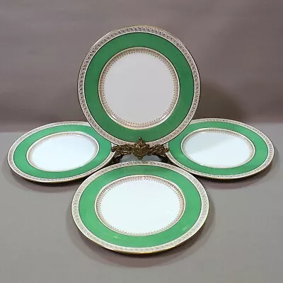 Buy Crown Staffordshire A13646 Green Band/Gold Salad Plates X 4 • 35£