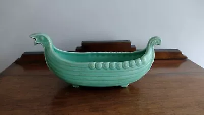 Buy Vintage  Shorter & Son, Stoke On Trent. Art Deco Green Viking Boat Bowl • 20£