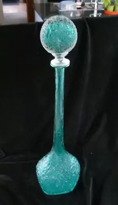 Buy Stunning Studio Art Glass Genie Bottle Vivid Blue   Crackle Texture . 21   High. • 30£